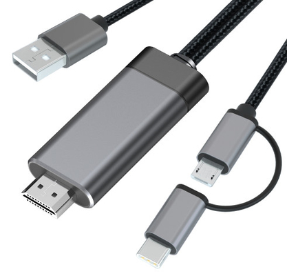 2 In 1 1080p Micro Hdmi Cable อะลูมิเนียม Hdmi เป็น Usb C Cord