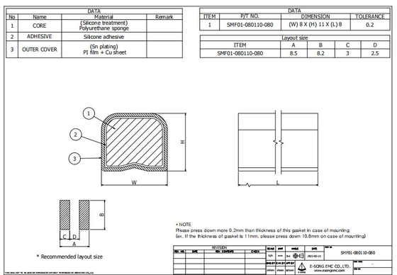 SMT EMI โฟมปะเก็น Conductive SMF Shielding Au Plating