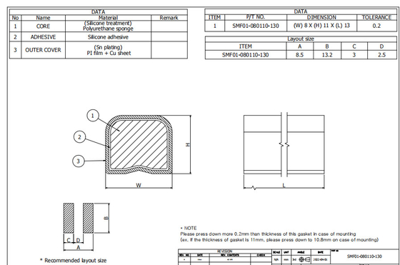 Touch Sensor Au Emi Connector ปะเก็น, 11mm Emi Finger Gasket
