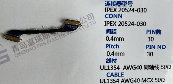 30 Pin 50 Pin ชุดสายรัดไฟฟ้า 0.4mm LVDS 40 Pin Cable Ultra Thin Black Jacket