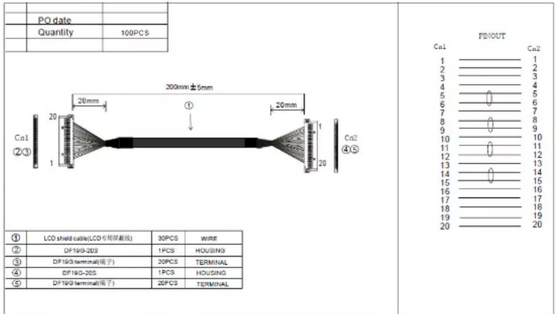 0.3mm LVDS Wire Harness 30AWG 20 Pin Cable หน้าจอแล็ปท็อป