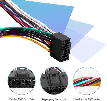 18AWG 4 ลำโพง 16 Pin Car Stereo Connector ชุดสายไฟ