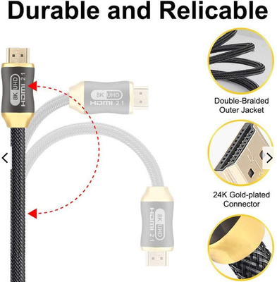 4k 120hz Hdmi 2.1 สายเคเบิล Hdmi ความเร็วสูงพิเศษ 30awg Wire