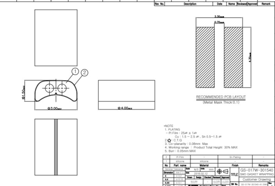 การผลิตไฟฟ้าปะเก็น SMD 40 มม., ปะเก็นซิลิโคนแบนการกู้คืนแบบยืดหยุ่น